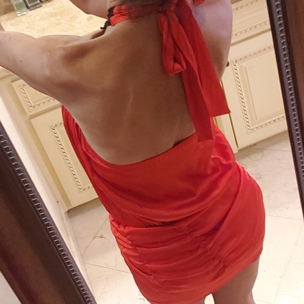 Gorgeous Bebe orange silk halter dress, XS - Picture 5 of 8